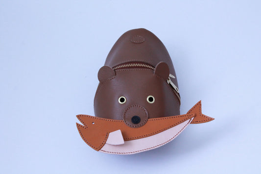 wooden carving bear pouch