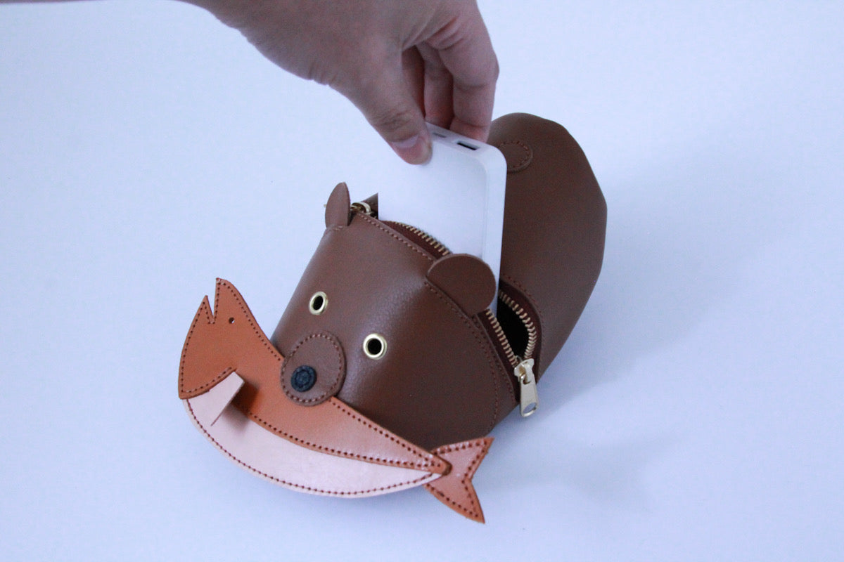 wooden carving bear pouch