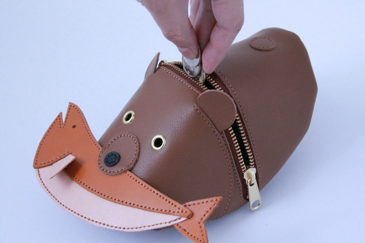 wooden carving bear pouch