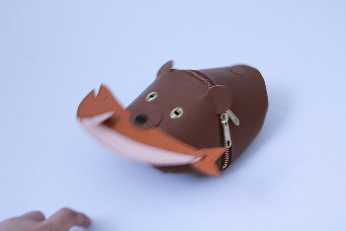 wooden carving bear pouch