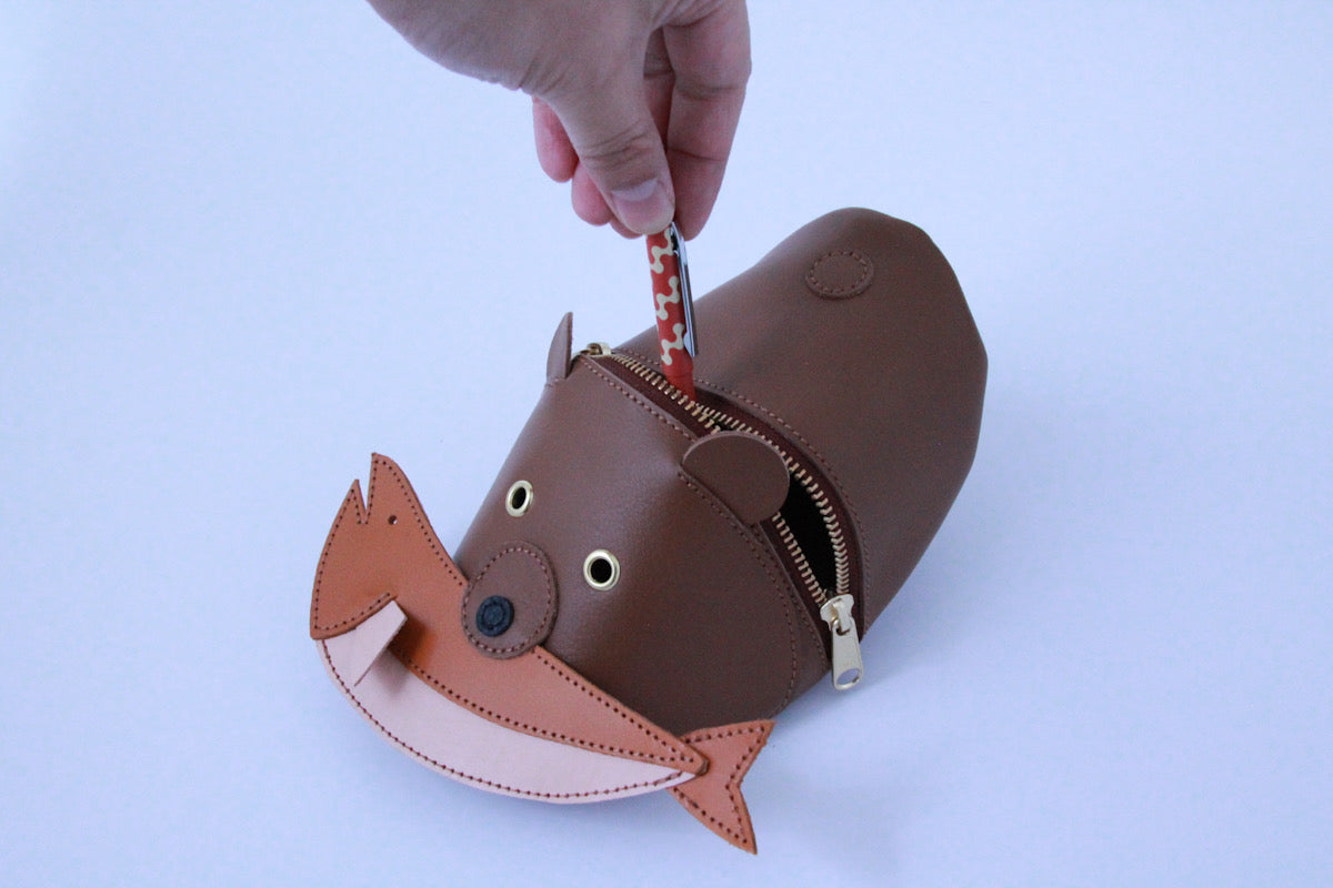 wooden carving bear pouch