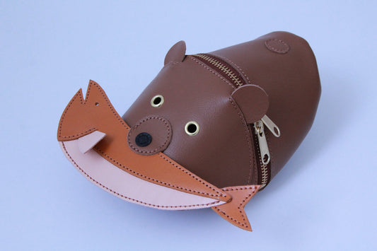 wooden carving bear pouch