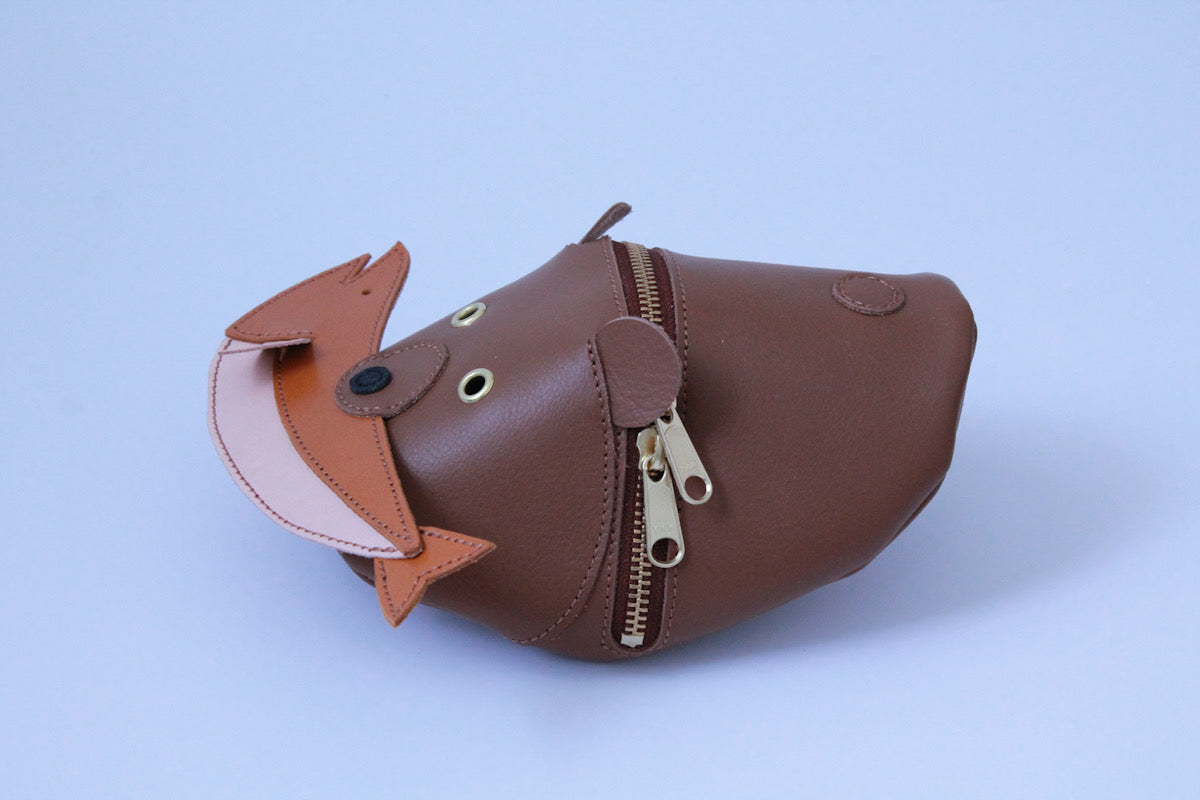 wooden carving bear pouch